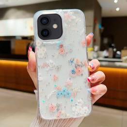  iPhone 11 beskyttelsesdeksel - Blomster og glitterstjerner