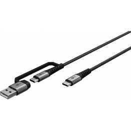 Goobay 2-i-1 robust vevd multikabel USB/USB-C til USB-C - 60W - 1 meter