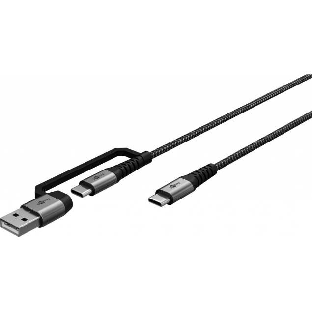 Goobay 2-i-1 robust vevd multikabel USB/USB-C til USB-C - 60W - 1 meter