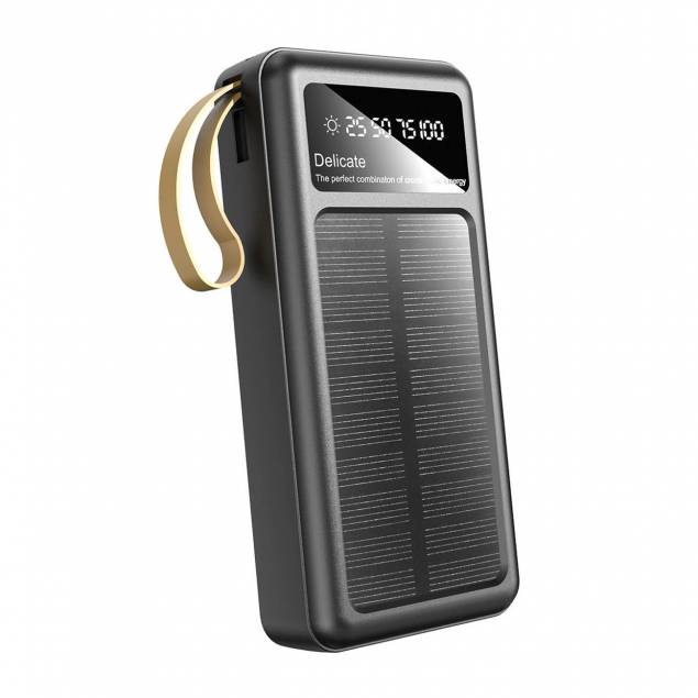 Dudao solcelle powerbank med Lightning, microUSB, USB og USB-C kabler - 20.000 mAhDudao solcelle powerbank med Lightning, micro