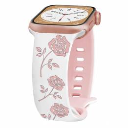  Silikonrem til Apple Watch 42/44/45/49mm med indgraverede roser - Hvid/Pink