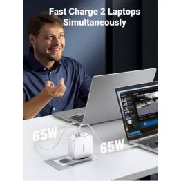  Ugreen Nexode 3-port USB-C/USB 140W PD Mac-lader med 1,5m USB-C-kabel - Hvit