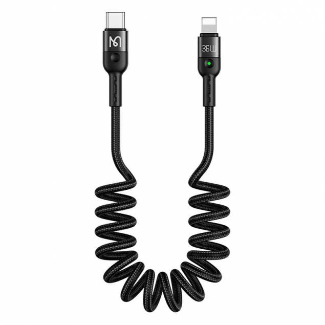 Mcdodo USB-C til Lightning spiralkabel fra 43 til 180 cm - Sort vevd