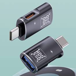  USB-A hun til USB-C han med USB-C port til 15W lading - Sort