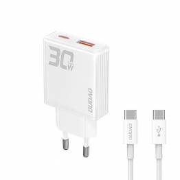 Dudao GaN 30W PD lader USB-C / USB-A inkl 1m USB-C kabel - Hvit