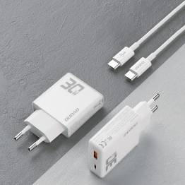  Dudao GaN 30W PD lader USB-C / USB-A inkl 1m USB-C kabel - Hvit