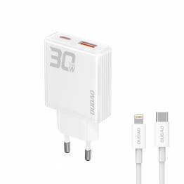 Dudao GaN 30W PD lader USB-C / USB-A inkl 1m USB-C kabel - Hvit