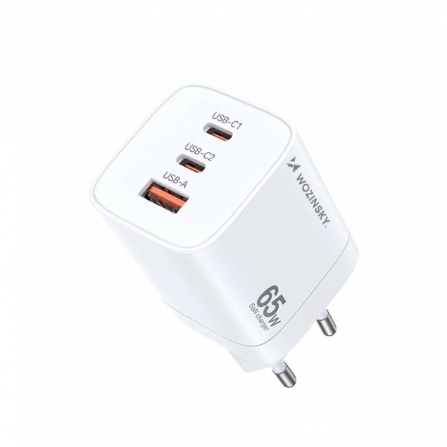 Wozinsky 65W GaN PD-lader med 2x USB-C og 1x USB-A porter