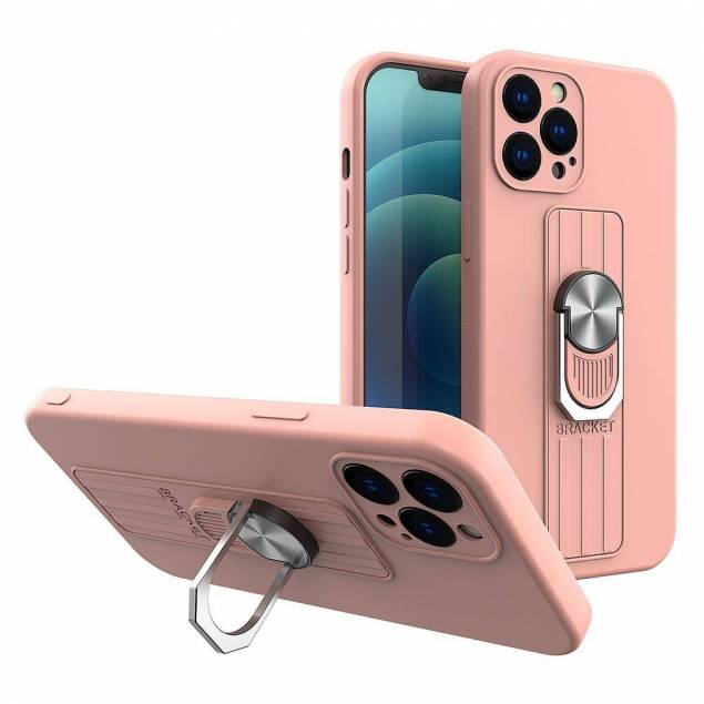 Ring Cover silikonecover med fingergreb og stativ til iPhone 13 Pro pink