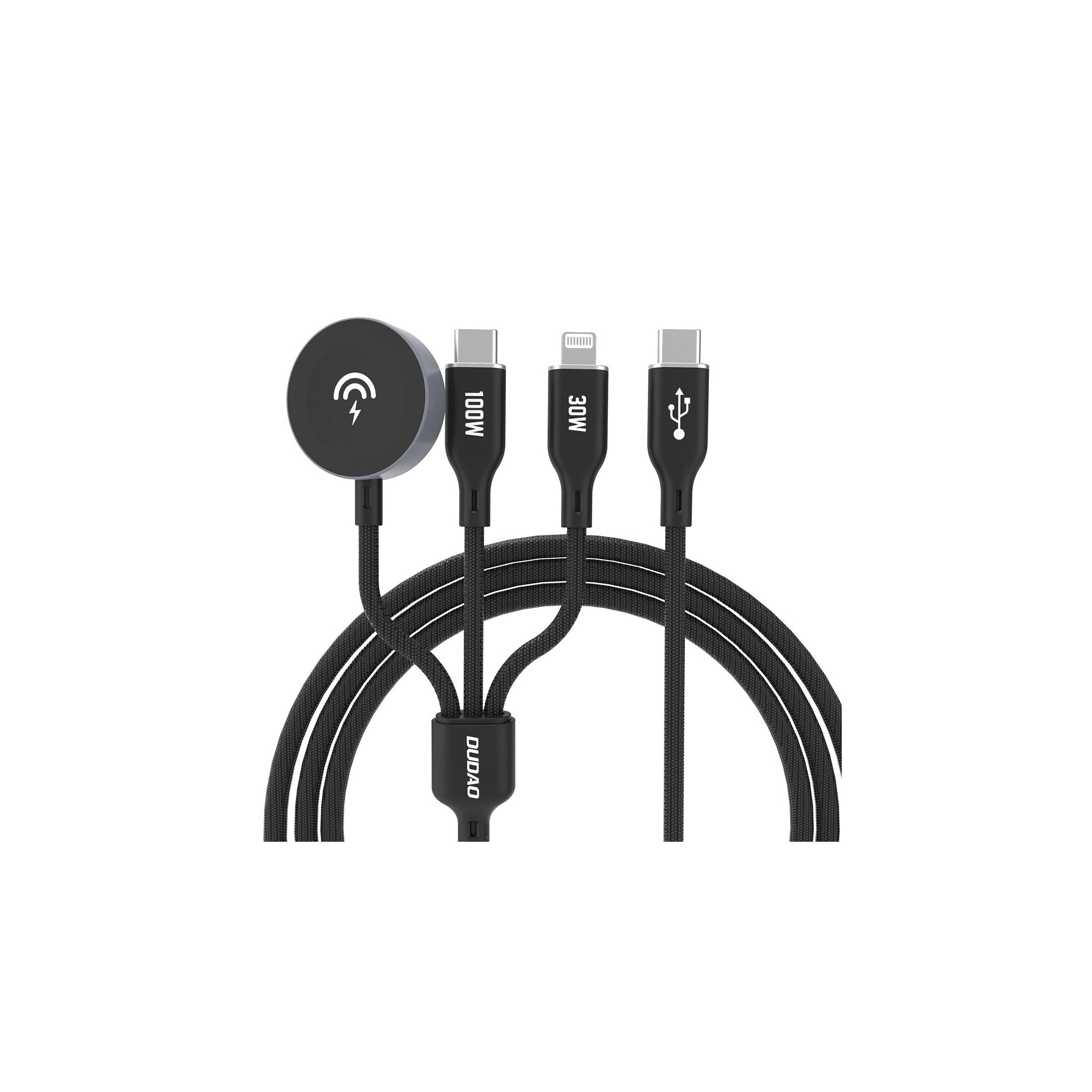 Dudao 3-i-1 multi-kabel med 100W USB-C, Lightning og Apple Watch – 1,2m