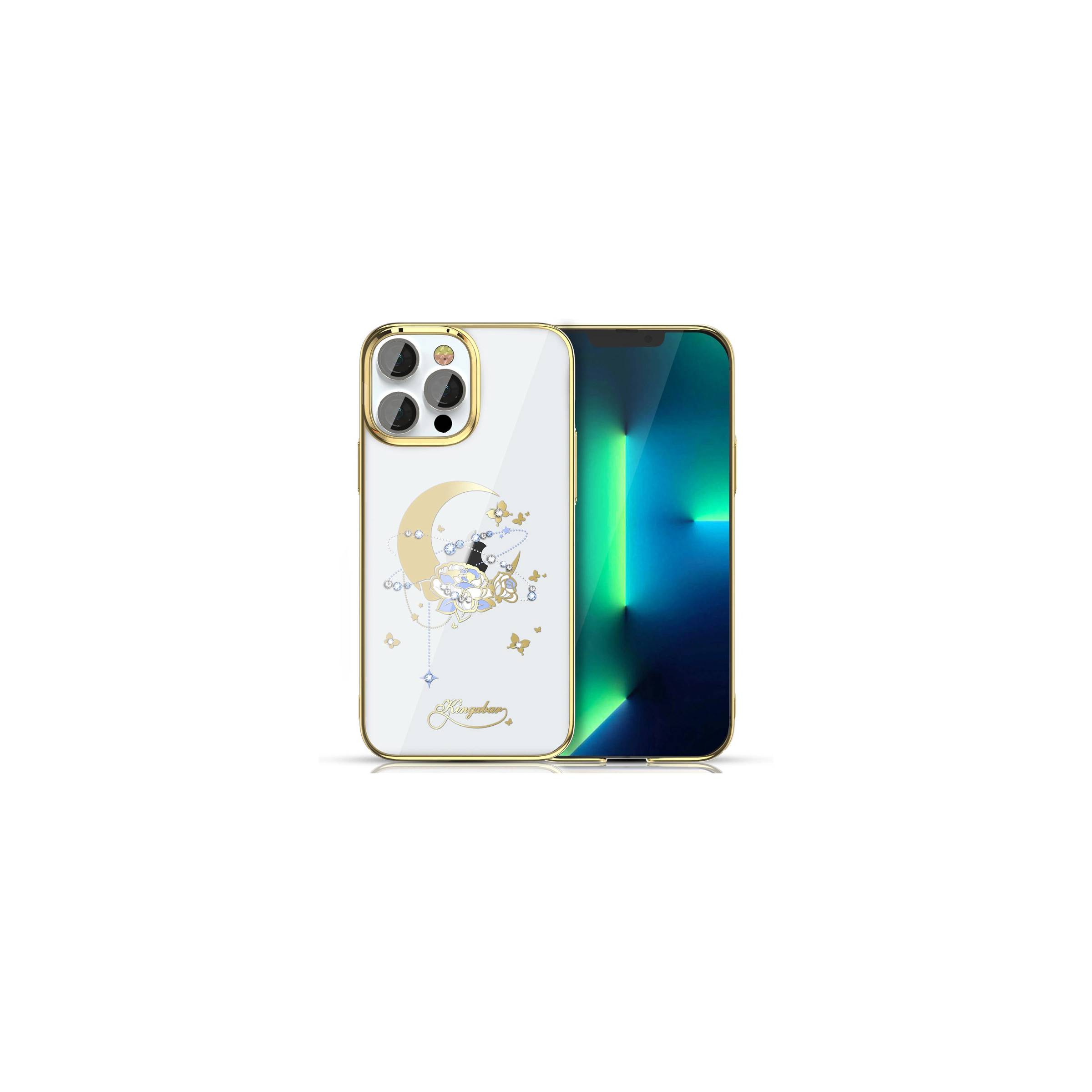 Kingxbar iPhone 13 Pro cover – Guldmåne, blomst og Swarovski krystaller
