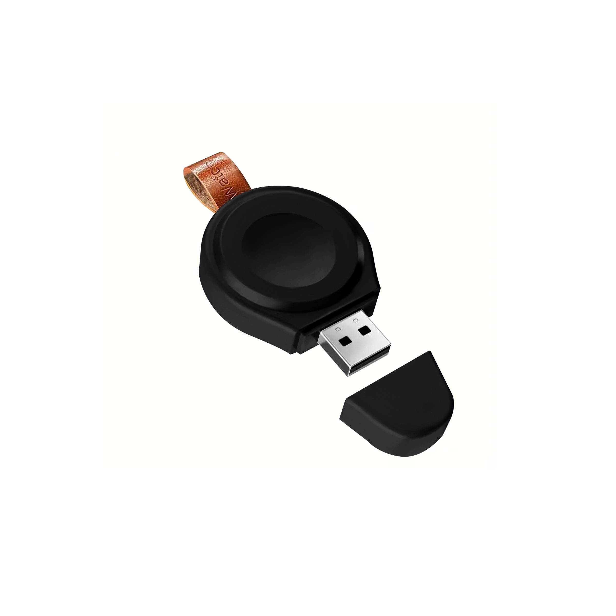 Transportabel magnetisk lader til Apple Watch med lærrem – Sort