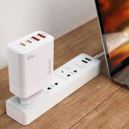  Dudao GaN 65W PD lader 2x USB-C / 2x USB - Hvit