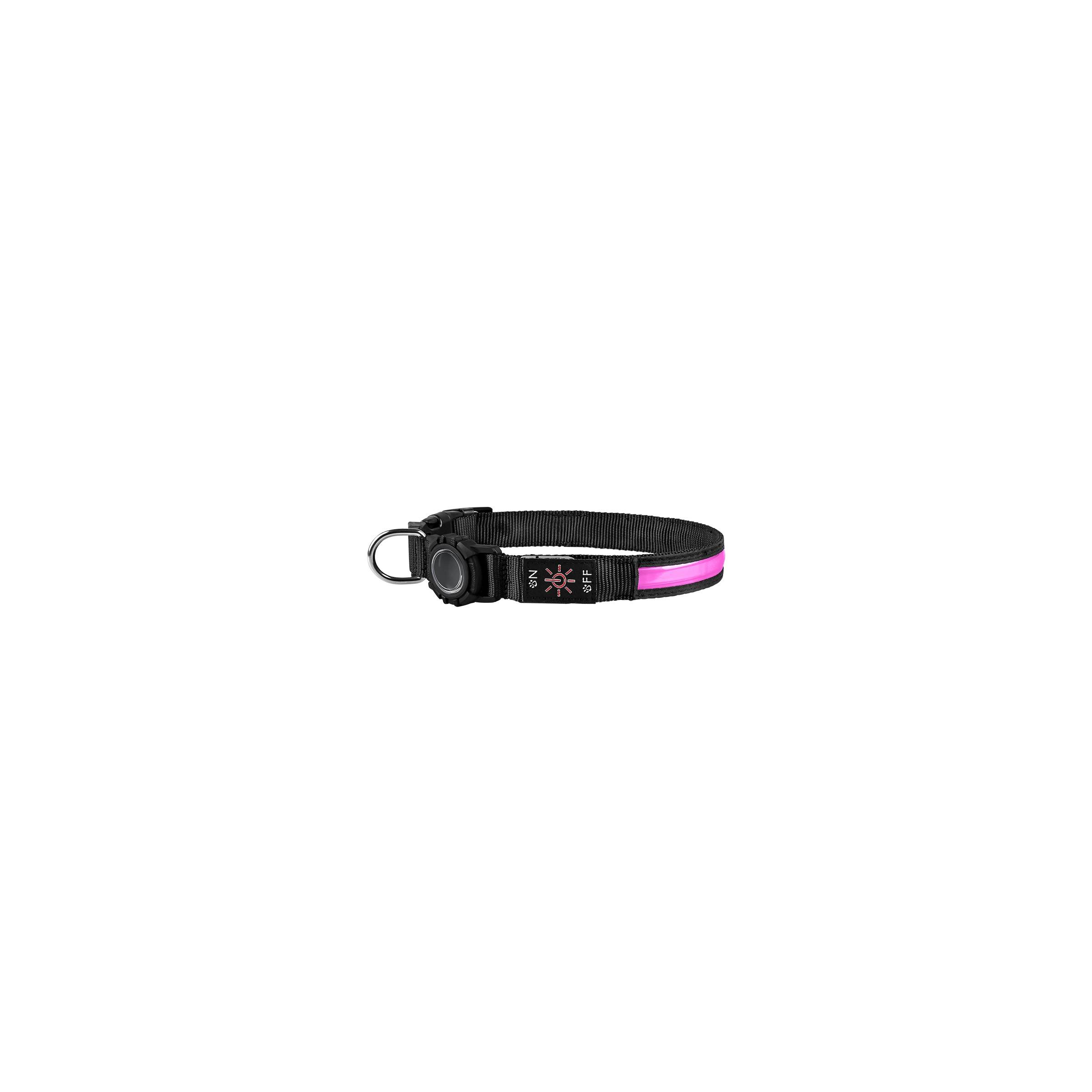 Vanntett LED halsbånd med AirTag holder til hund – Medium 32-50cm – Rosa