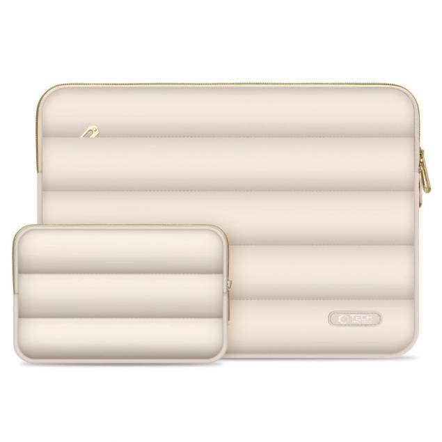 Puffy MacBook 13-14" sleeve med tilbehørsrom og liten tilbehørstaske - Beige