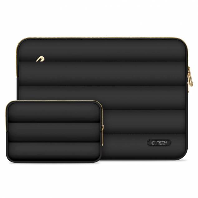 Puffy MacBook 13-14" sleeve med tilbehørsrom og liten tilbehørstaske - Sort