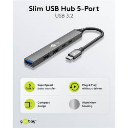  Goobay slank 5-i-1 USB-C 3.2 hub til 2x USB-C og 3x USB-A - 5 Gbit/s