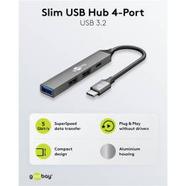  Goobay slank 4-i-1 USB-C hub til 1x USB-C og 3x USB-A - 5Gbit/s