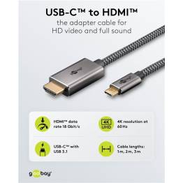  Vevet USB-C til HDMI kabel fra Goobay - 4K@60Hz - 3m