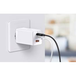  Baseus GaN5 Pro 3-port 2x USB-C og 1x USB inkl 1m USB-C kabel - 65W PD Mac lader - Hvit