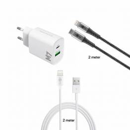 M7 20W dobbel lader for iPhone / iPad og 2 MFi Lightning kabler