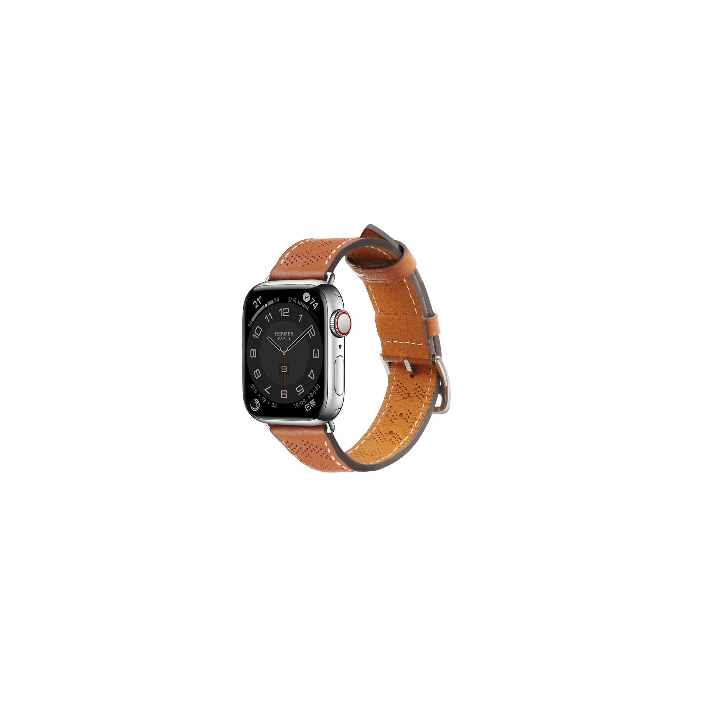 Apple Watch lærrem med mønster – 44/45/46/49mm – Brun
