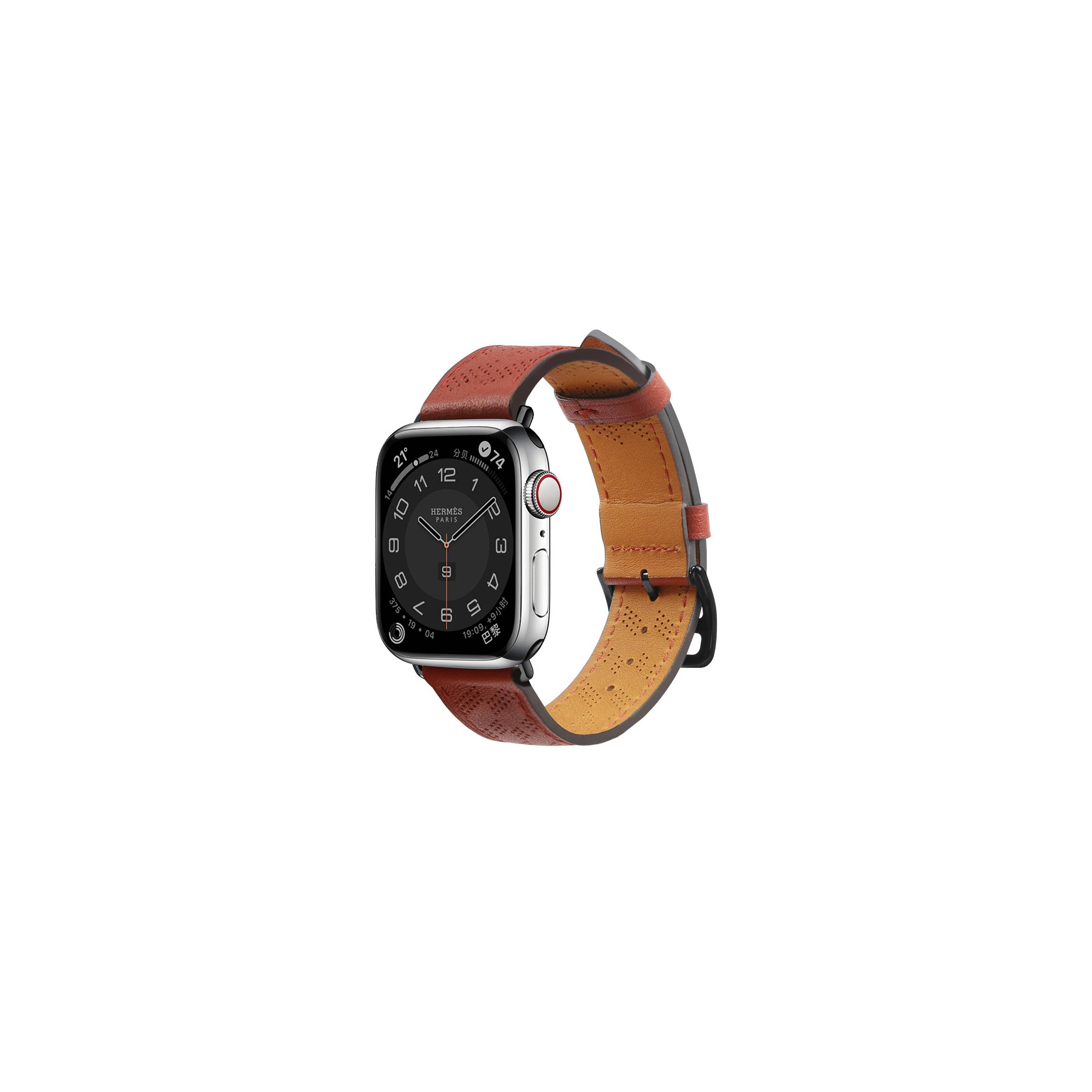 Apple Watch lærrem med mønster – 44/45/46/49mm – Rødbrun