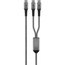 Goobay 2-i-1 vevd USB-C Y-kabel med forsterkede kontakter - 60W - 1,5m