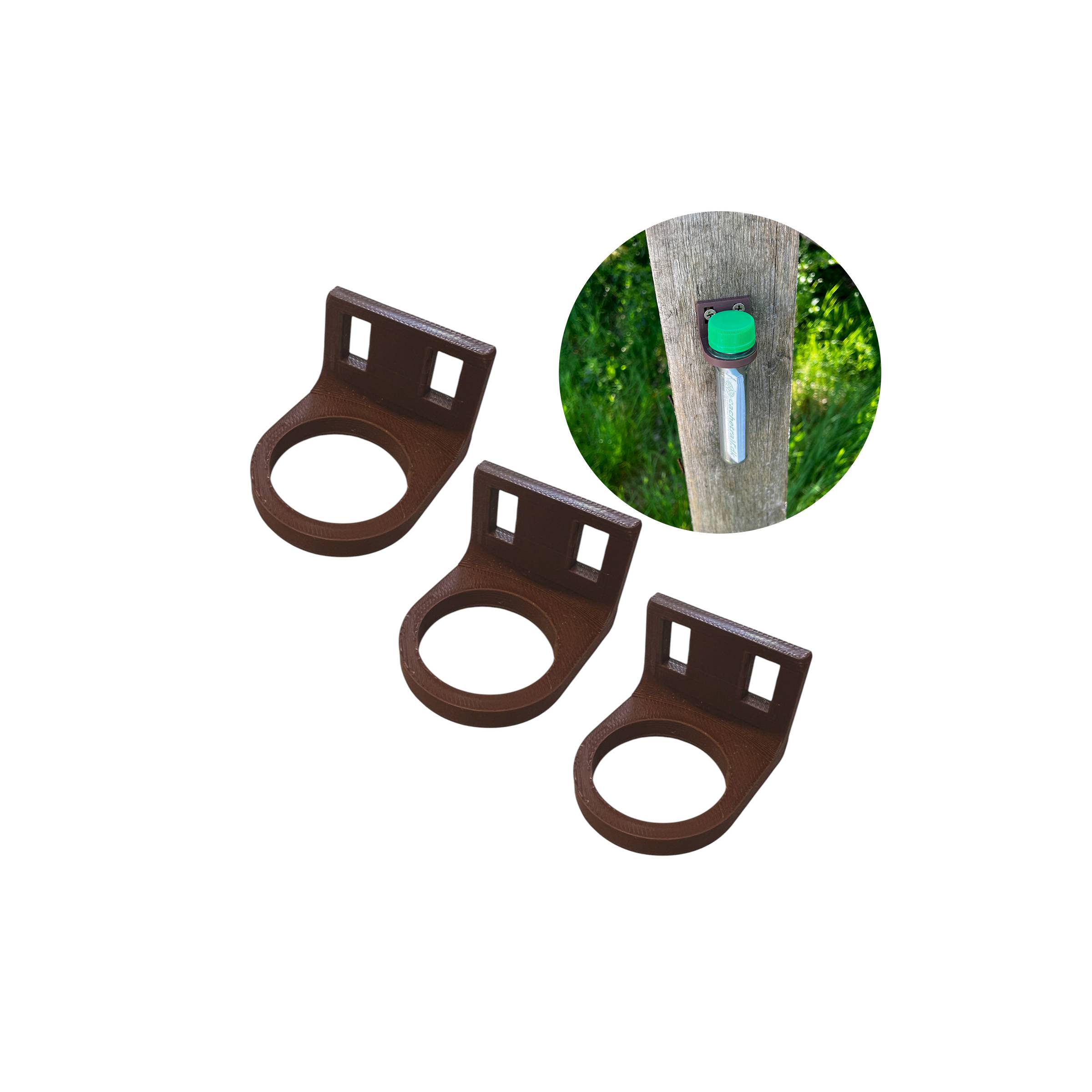 3x petling holdere til montering med skruer eller strip – 3D printet – Brun
