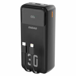 Dudao K15Max powerbank 30.000mAh med USB-C og Lightning kabel - 22,5W PD+QC - Sort