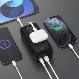  Dudao K15Max powerbank 30.000mAh med USB-C og Lightning kabel - 22,5W PD+QC - Sort