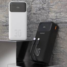  Dudao K15Max powerbank 30.000mAh med USB-C og Lightning kabel - 22,5W PD+QC - Sort