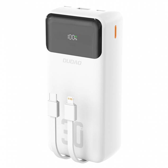 Dudao K15Max powerbank 30.000mAh med USB-C og Lightning kabel - 22,5W PD+QC - Sort Dudao K15Max powerbank 30.000mAh med USB-C og Lightning kabel - 22,5W PD+QC - Sort