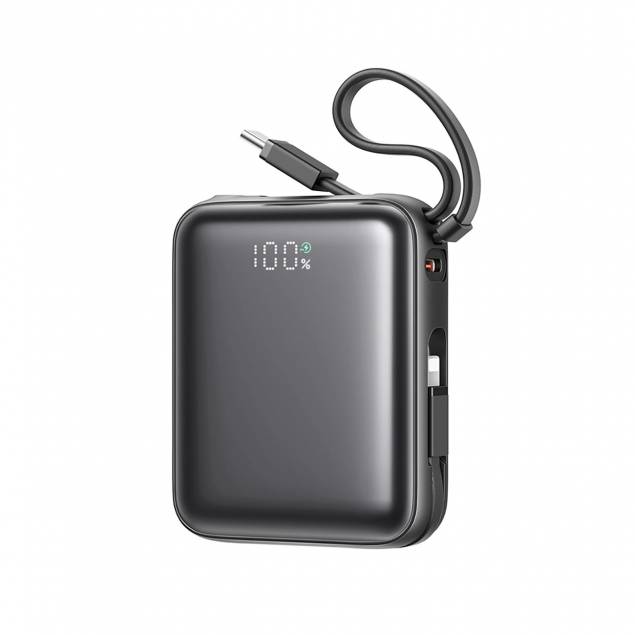 Joyroom powerbank med Lightning og USB-C kabler - 10.000mAh - 30W PD - Svart