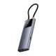 Baseus USB-C 6-i-1 hub: 2xUSB, 2xUSB-C 100W PD, HDMI og RJ45 og On/Off knapp til skjerm