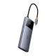 Baseus USB-C 6-i-1 hub: 2xUSB, 2xUSB-C 100W PD, HDMI og RJ45 og On/Off knapp til skjerm