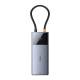 Baseus USB-C 6-i-1 hub: 2xUSB, 2xUSB-C 100W PD, HDMI og RJ45 og On/Off knapp til skjerm