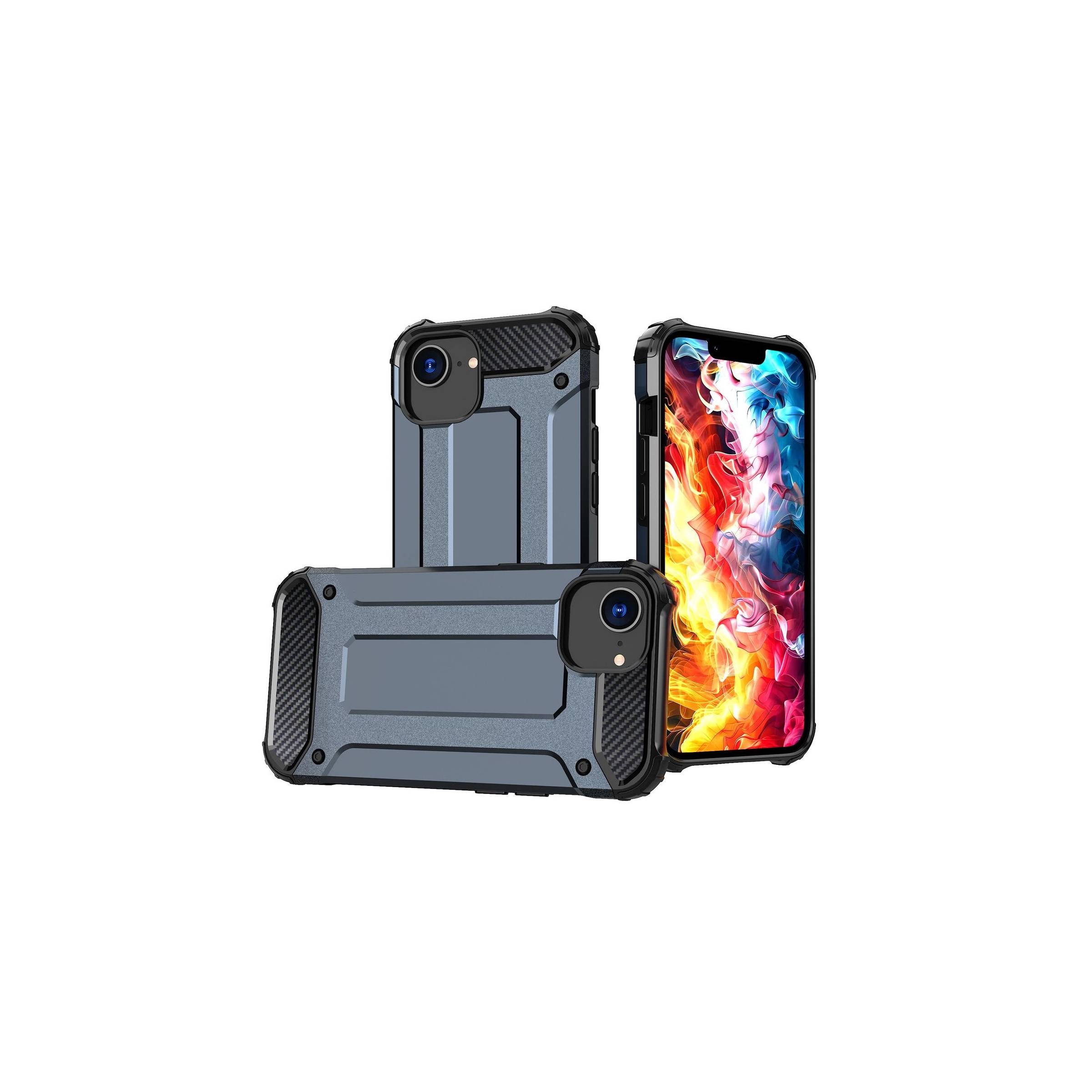 Ekstra beskyttende iPhone 16e Hybrid Armor cover – Metalblå/Sort