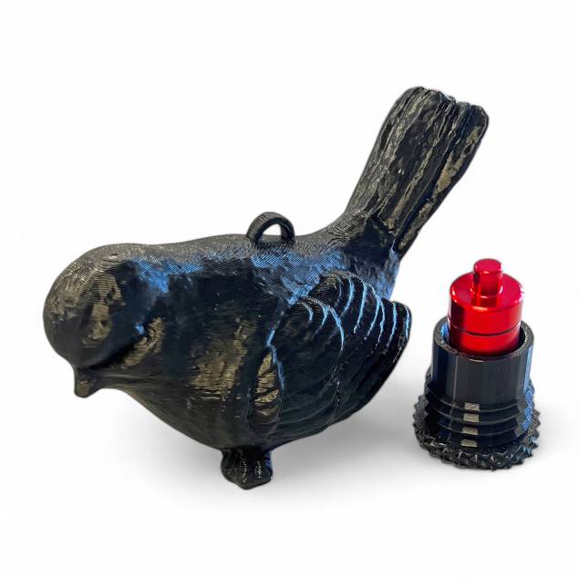 Fugl geocache beholder med rom til bison - 11cm - 3D printet - Sort