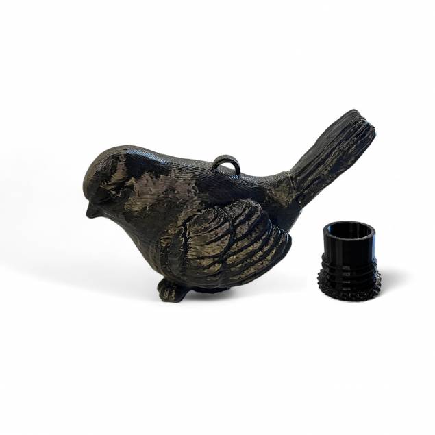 Fugl geocache beholder med rom til bison - 11cm - 3D printet - Sort