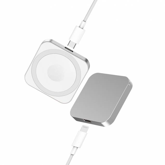 Pocket-size 3-i-1 Qi trådløs lader - sølv Pocket-size 3-i-1 Qi trådløs lader - sølv